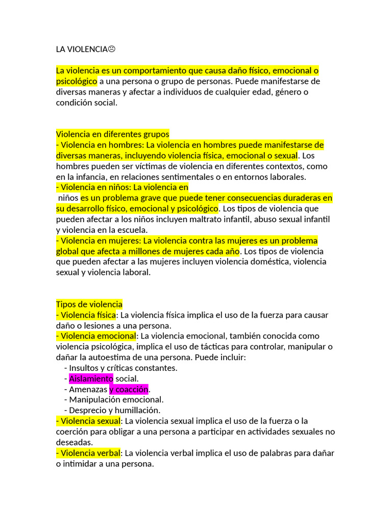 Tipos y Manifestaciones de la Violencia | PDF | Violencia | Violencia ...