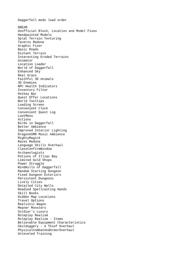 Daggerfall Mods Load Order | PDF