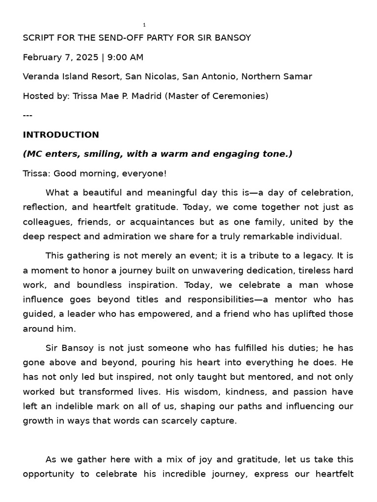 SCRIPT FOR THE SENd Off Party | PDF | Gratitude