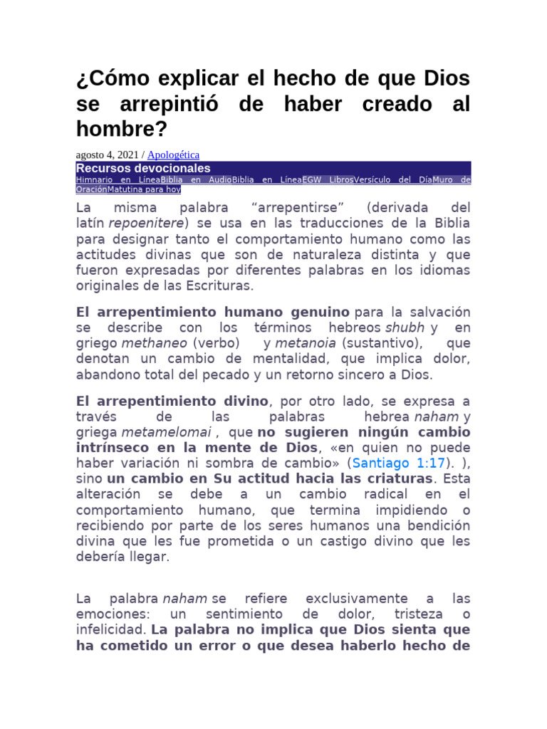 El arrepentimiento de Dios explicado | PDF | Creencia religiosa y doctrina