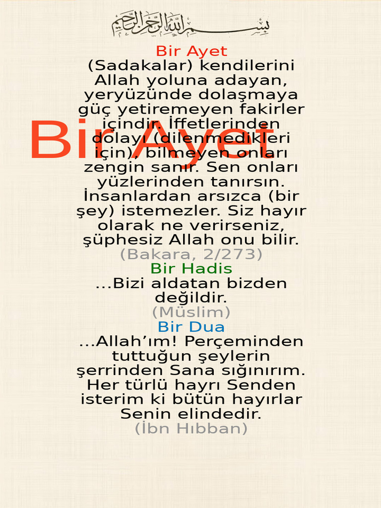Bir Ayet Bir Hadis Bir Dua | PDF
