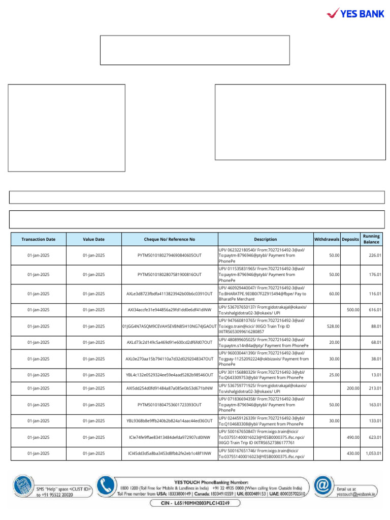 Account Statement for Vishal (Jan 2025) | PDF | Payments | Cheque