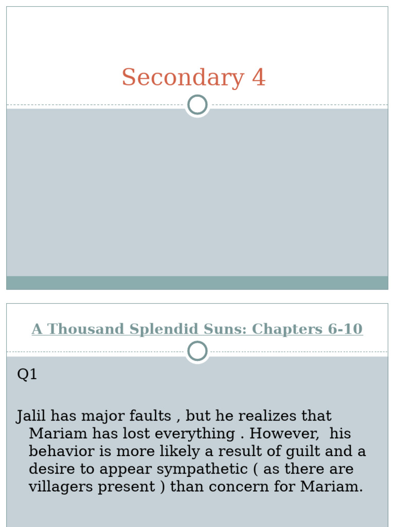 A Thousand Splendid Suns: Chapters 6-15 Analysis | PDF