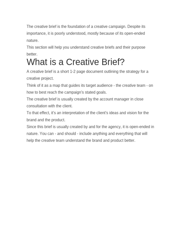 The Creative Brief Is The Foundation of A Creative Campaign | PDF