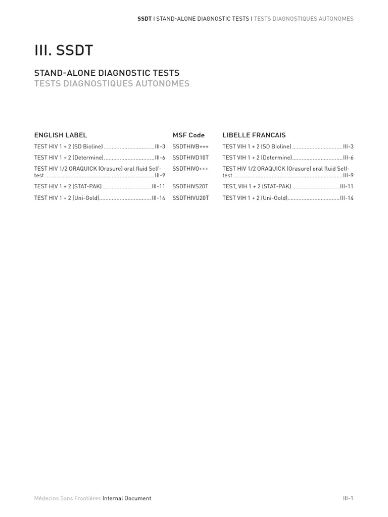 Tests VIH 1 + 2 : Codes et spécifications | PDF | VIH | Spécialités ...