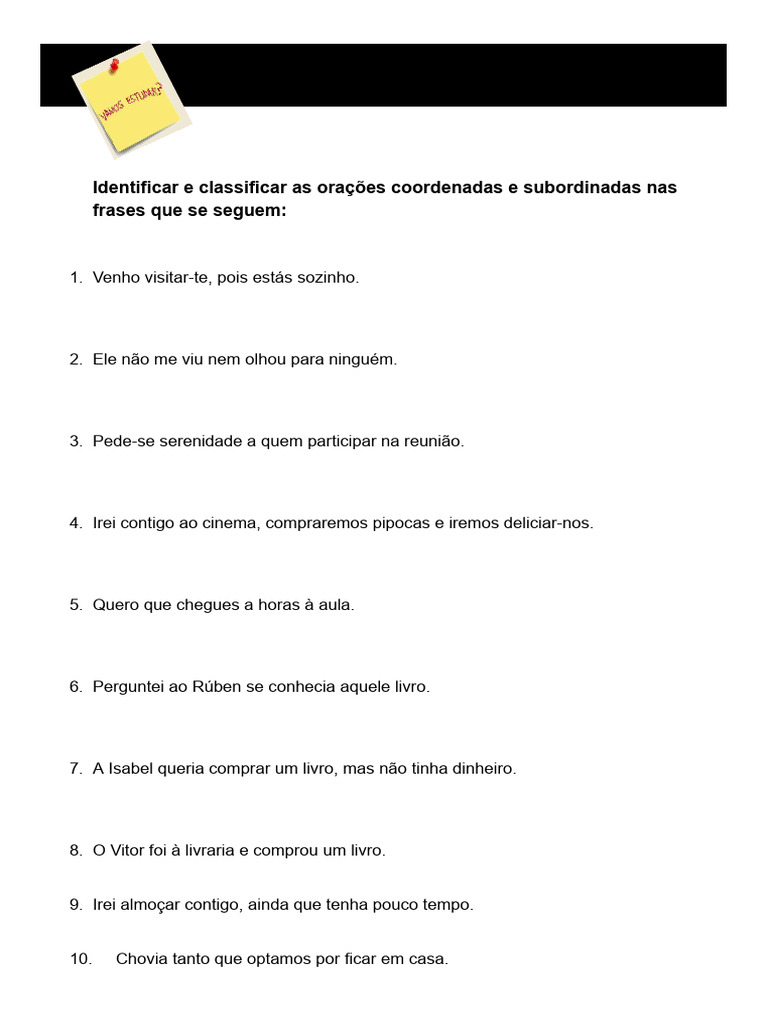 Exercícios de Identificação de Orações | PDF