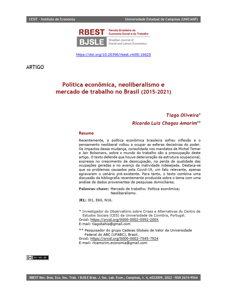 RBEST+e022009 [MERCADO DE TRABALHO 2015 +] | PDF | Economia | Politica ...