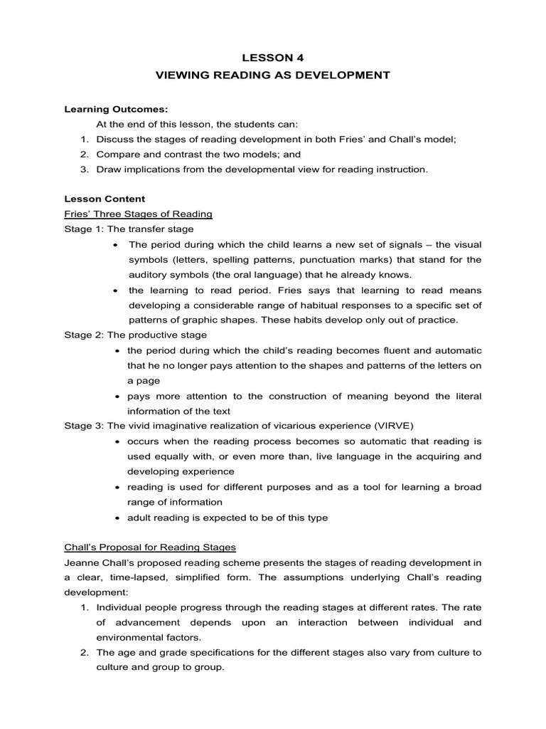 Reading Development: Fries vs. Chall | PDF | Cognition | Learning