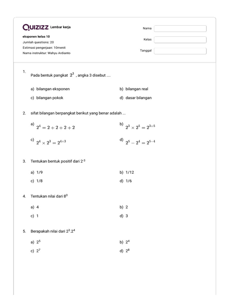 Latihan Soal Eksponen Kelas 10 | PDF