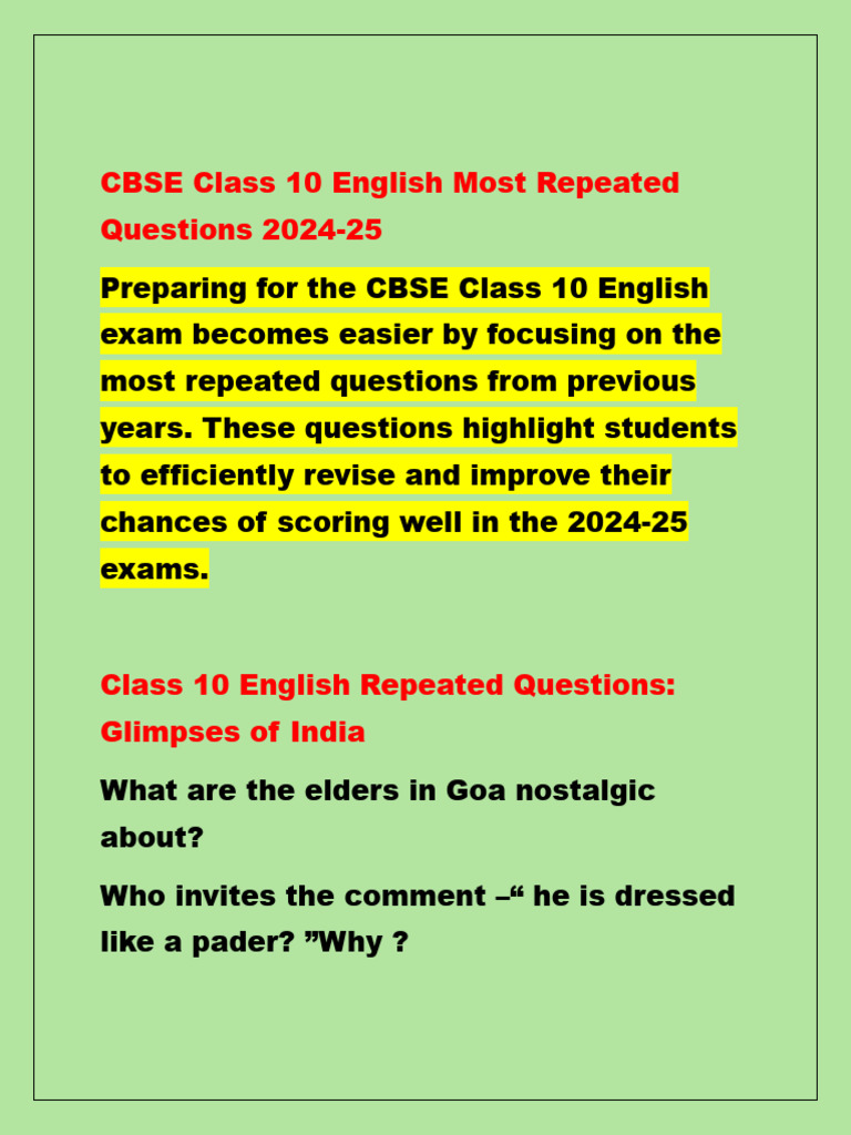 Class 10 English Exam Key Questions | PDF | Enlightenment In Buddhism