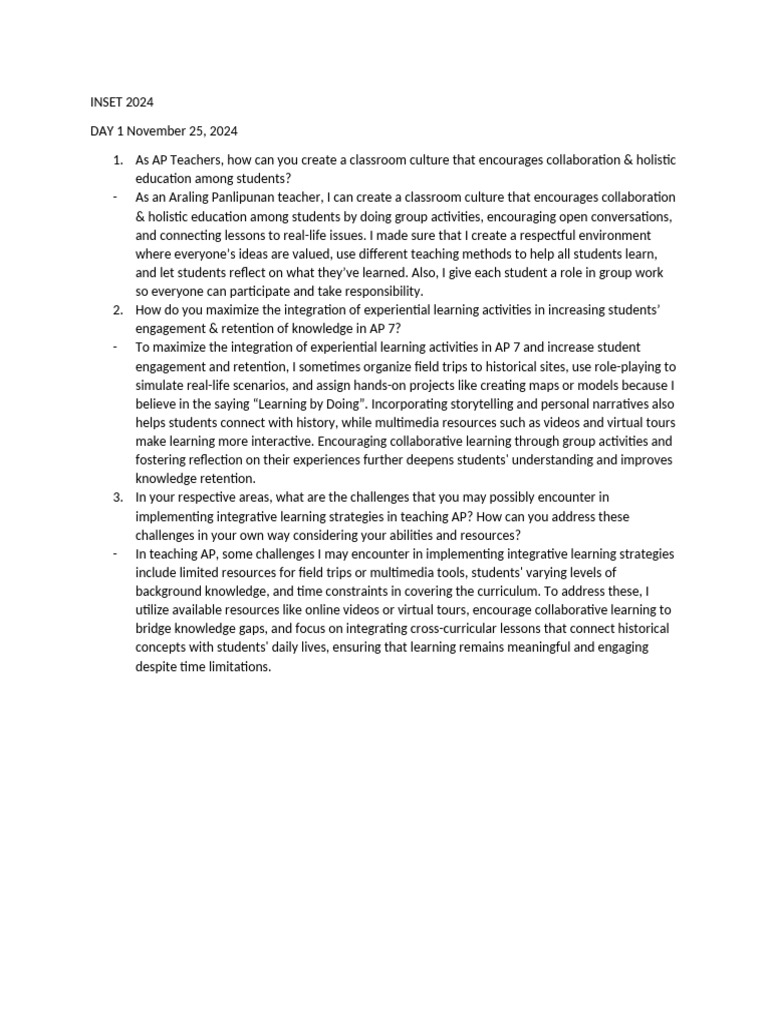 AP Teaching: Collaboration & Experiential Learning | PDF | Employee ...