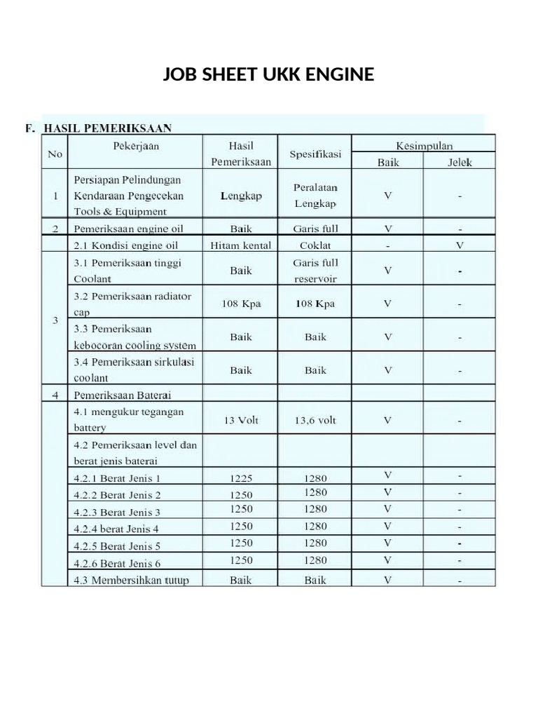 Job Sheet Ukk Engine | PDF
