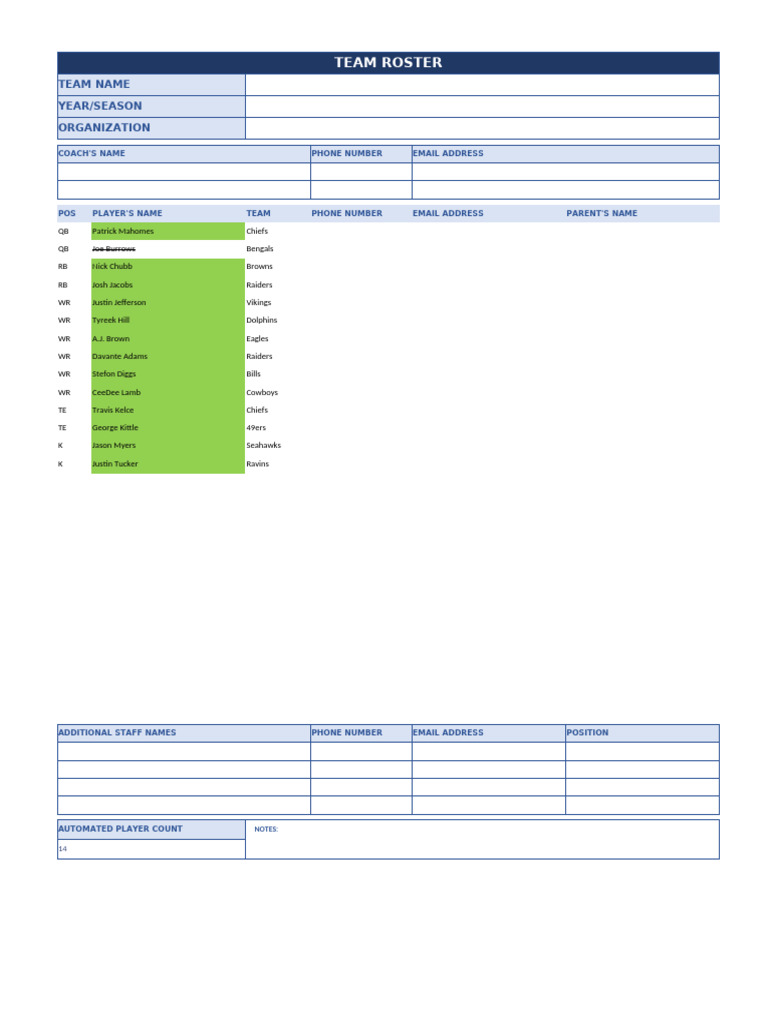 Fantasy Football Roster 2023 | PDF | Ncaa Division I Fbs Football Teams ...