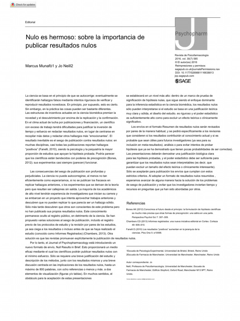 Importancia de Publicar Resultados Nulos | PDF | Hipótesis | Experimentar