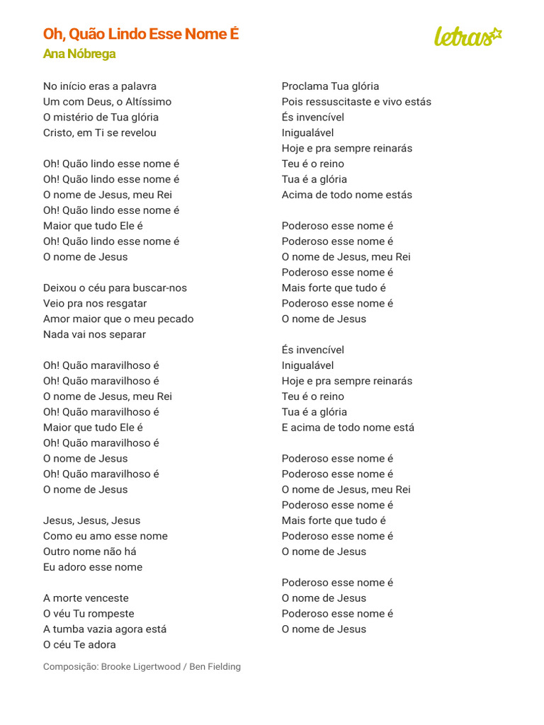 Oh, Quão Lindo Esse Nome É - Ana Nóbrega | PDF