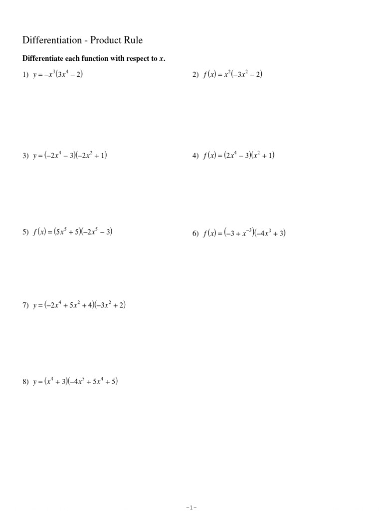03 Product Rule Pdf Calculus Subtraction