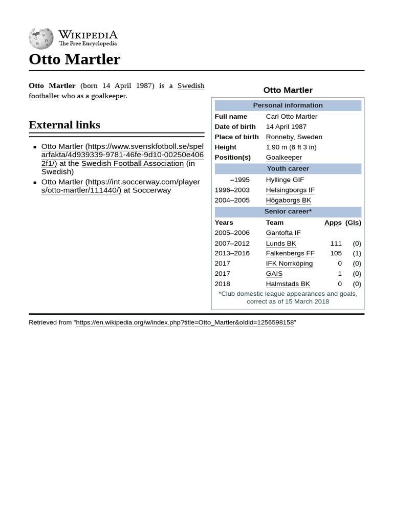 Otto Martler: Swedish Goalkeeper Profile | PDF