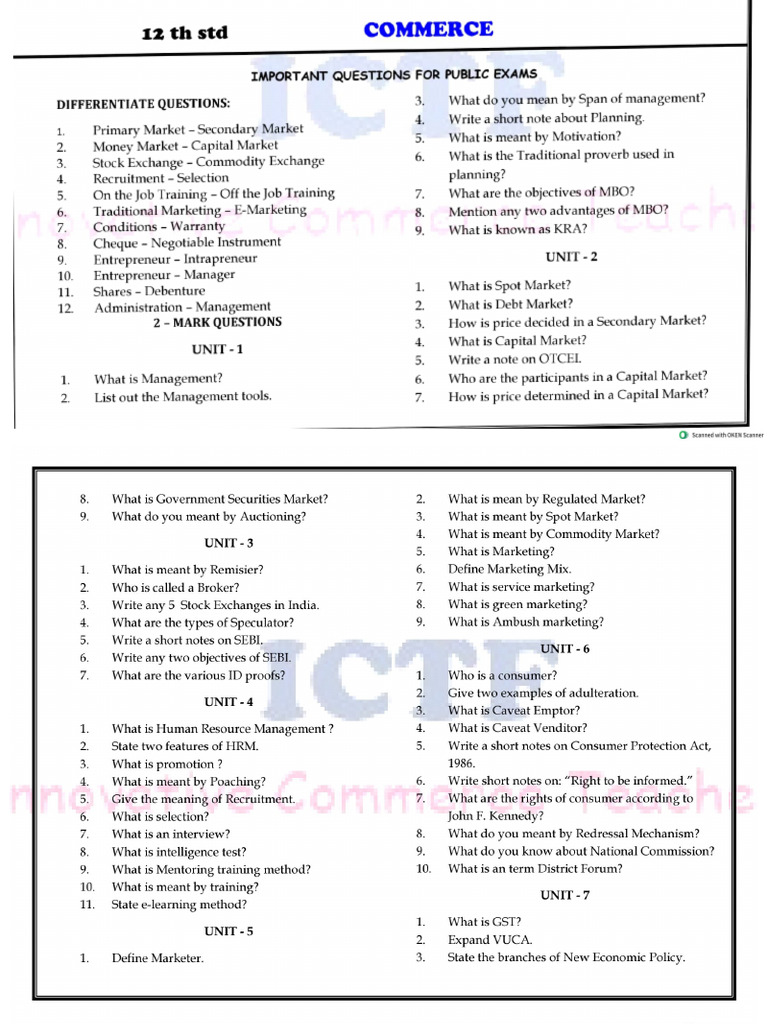 12 TH EM Importanat Commerce Questions | PDF