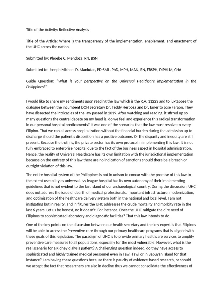 Universal healthcare act pdf universal health care health care
