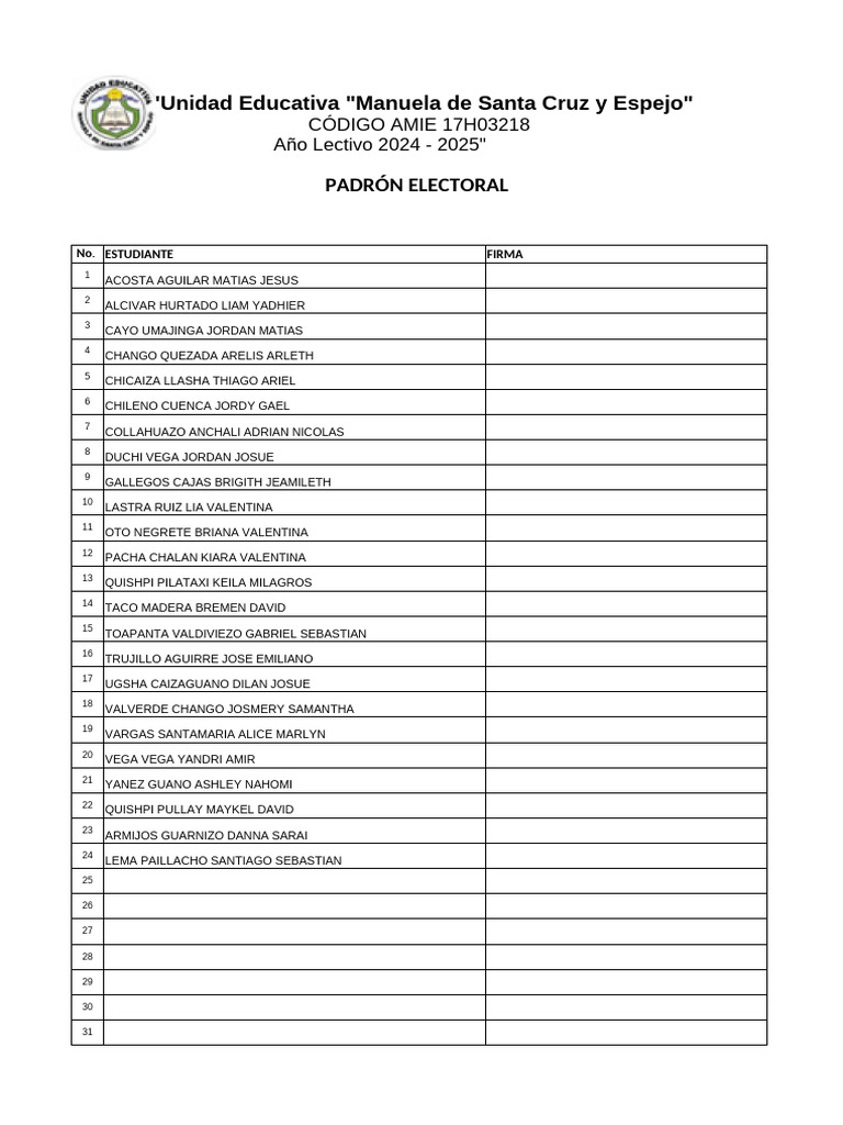 Padrón Electoral 2024-2025 Unidad Educativa | PDF