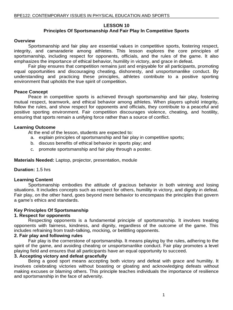 Principles of Sportsmanship and Fair Play | PDF | Sports | Integrity
