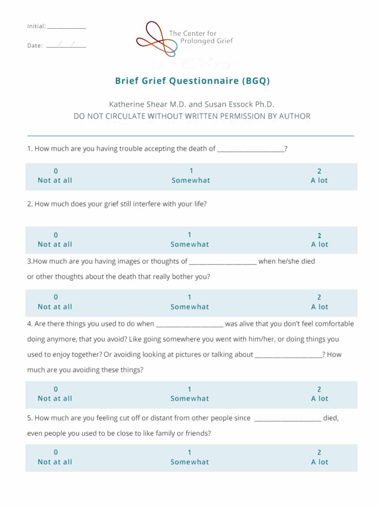 Brief Grief Questionnaire (BGQ) | PDF