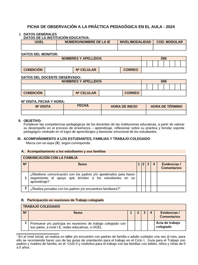 FICHA DE MONITOREO 2024 AL DOCENTE CORREGIDO | PDF | Evaluación ...