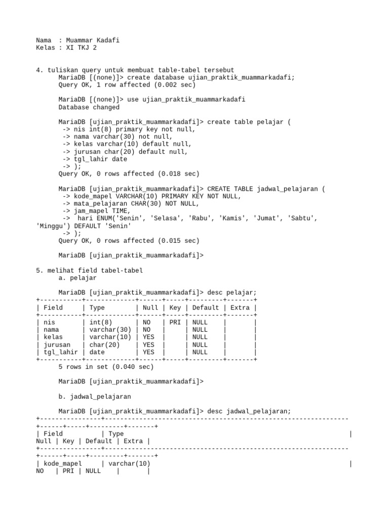 MariaDB Database Structure and Queries | PDF