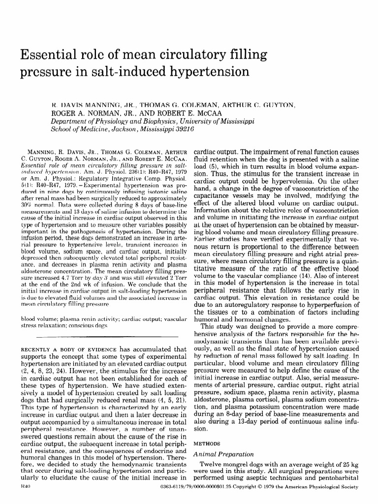 Guyton - Essential Role of Mean Circulatory Filling Pressure in Salt ...