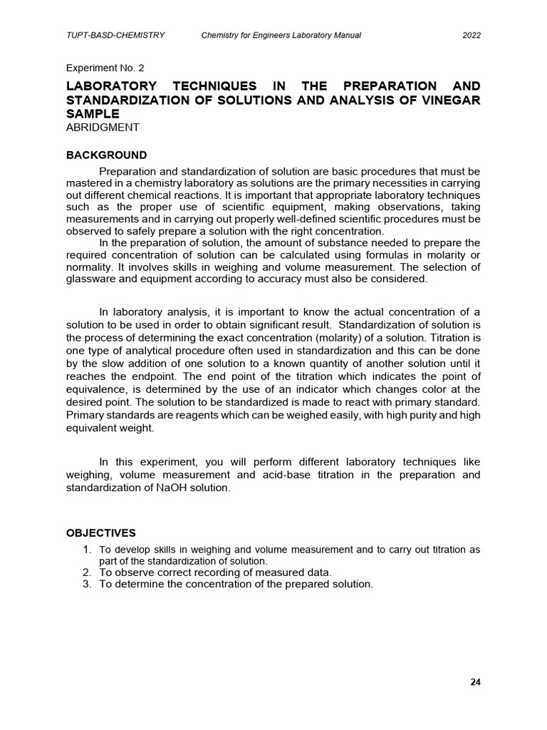 Standardization of NaOH Solutions in Lab | PDF | Titration | Chemistry