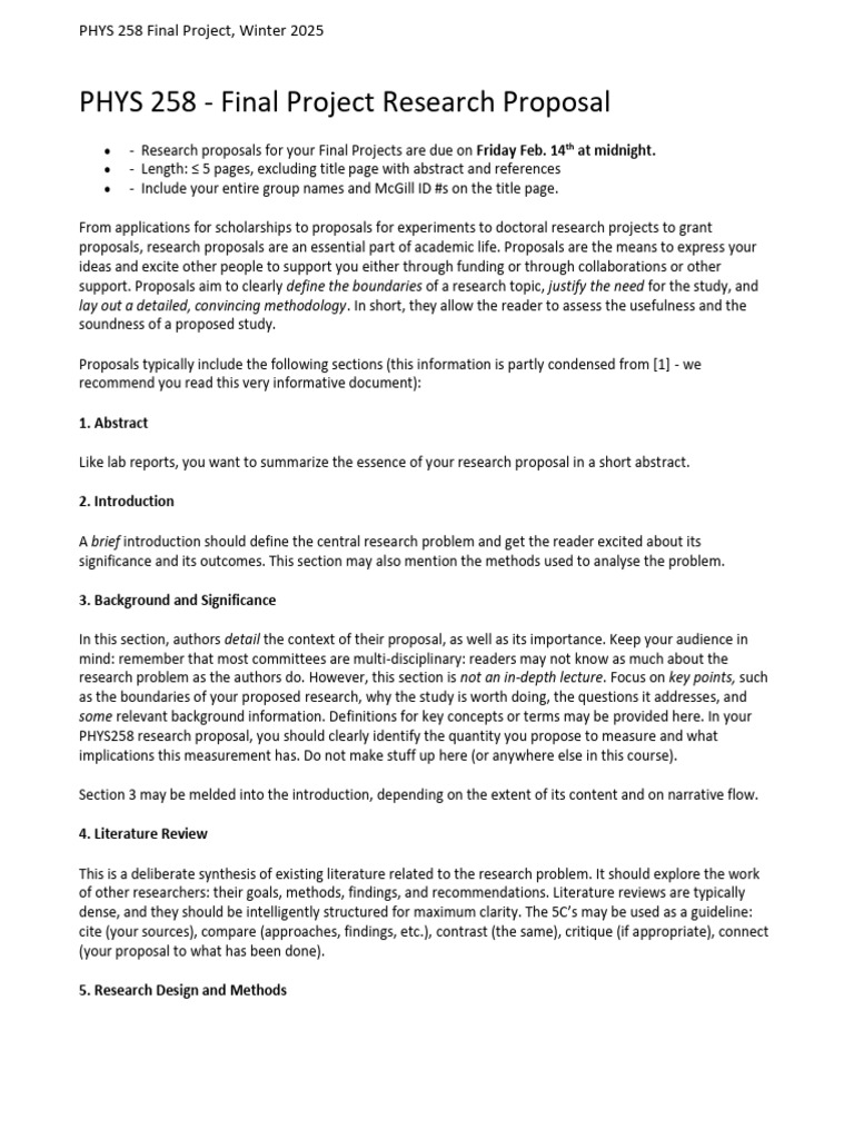 PHYS 258 Research Proposal Guidelines | PDF | Experiment | Methodology