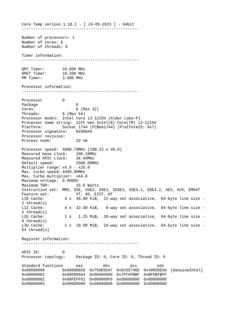 CoreTemp-Dump | PDF | Computer Hardware | X86 Architecture