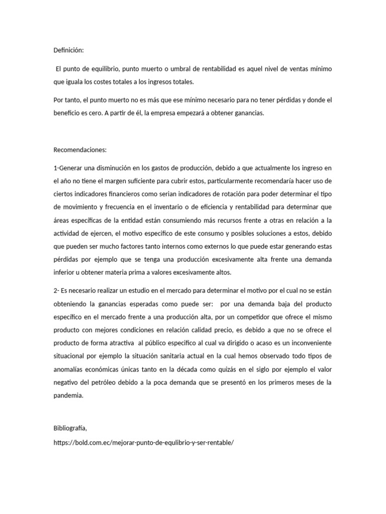 Estrategias para Alcanzar el Punto de Equilibrio | PDF