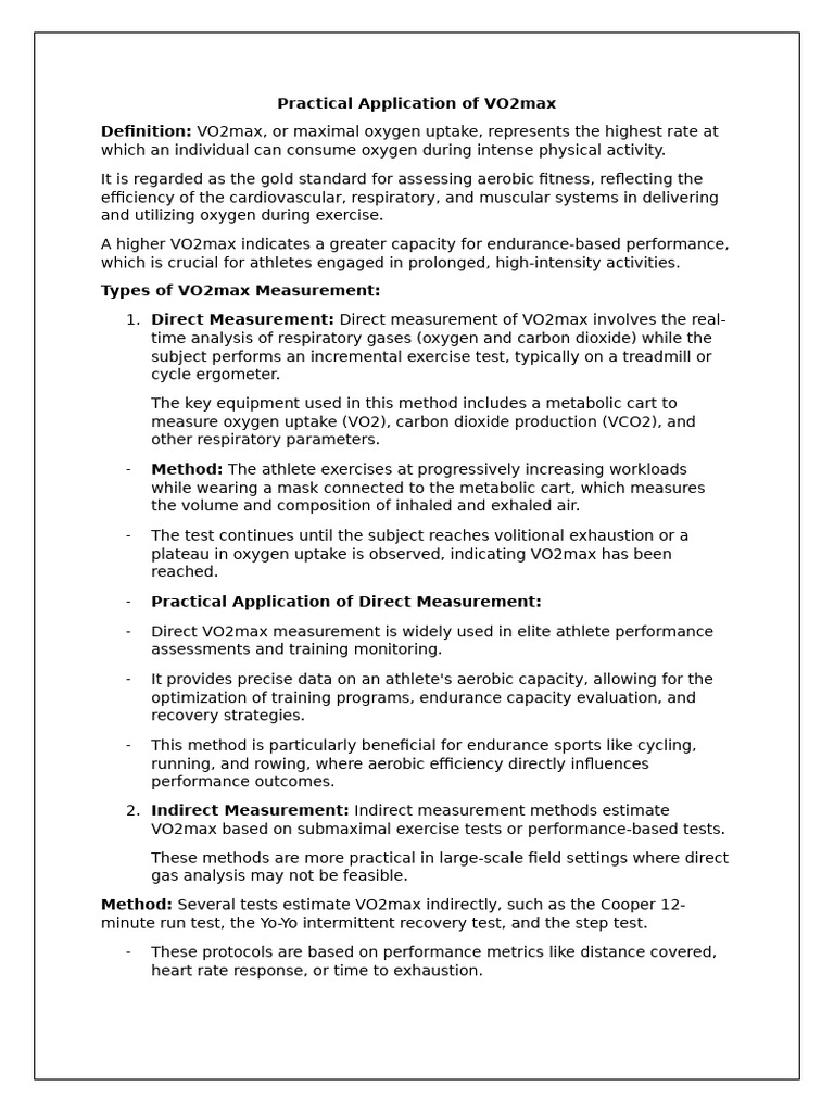 Practical Application of VO2max | PDF | Physical Fitness | Physical ...