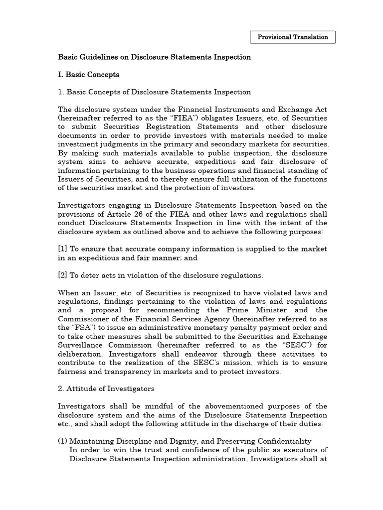 Guidelines for Disclosure Statements Inspection | PDF | Discovery (Law ...