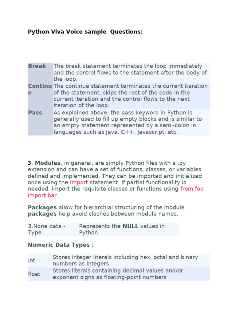 Python Viva Voice Questions | PDF | Control Flow | Data Type