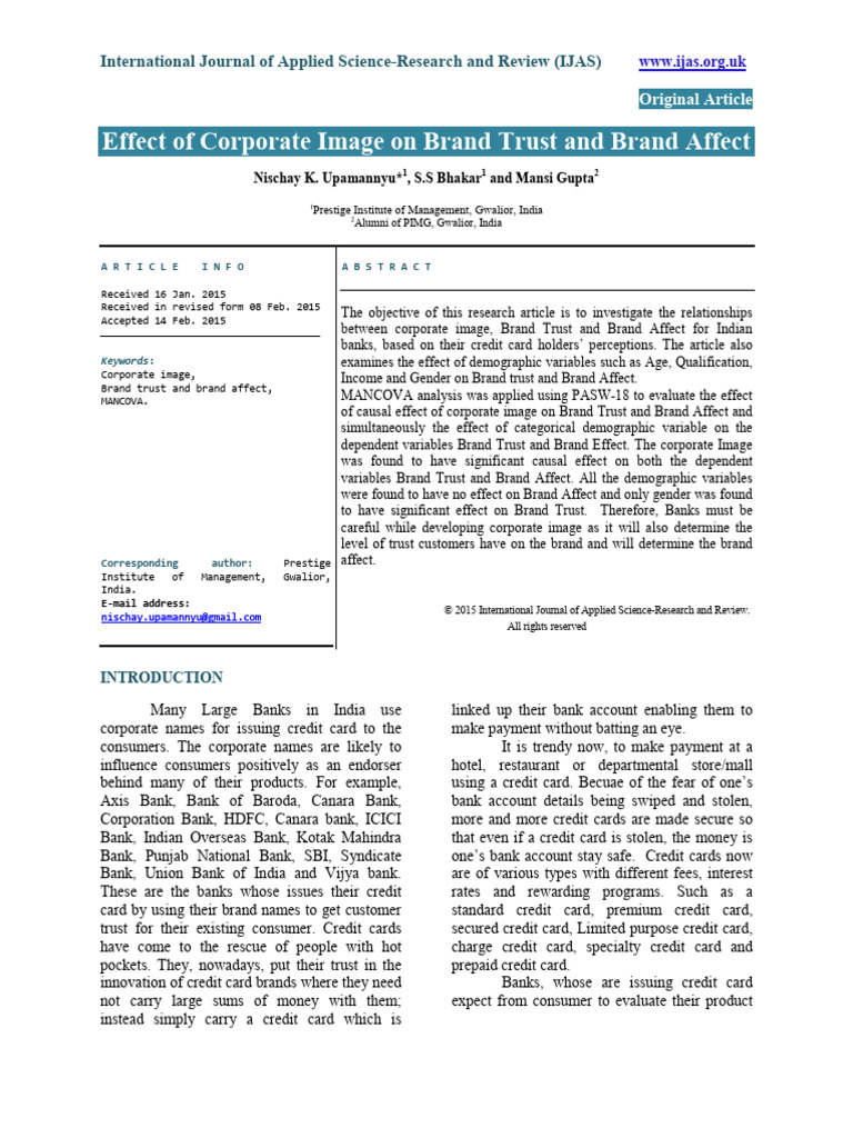 Corporate Image's Impact on Brand Trust | PDF | Factor Analysis ...