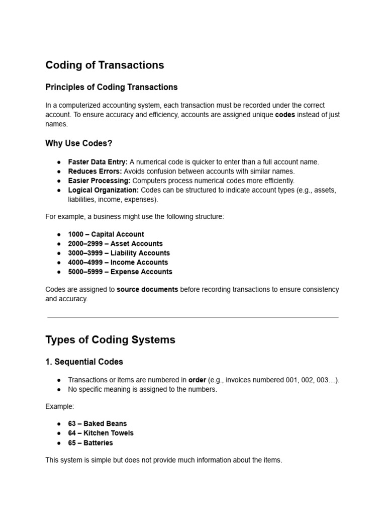 Coding Systems for Accounting Transactions | PDF