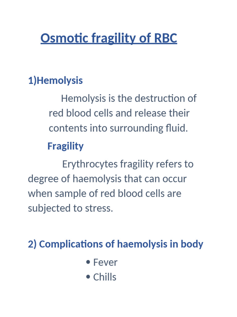Osmotic Fragility and Hemolysis Insights | PDF