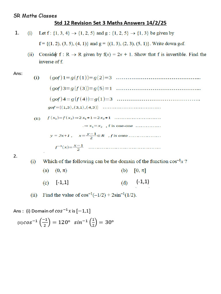 Std 12 Maths Revision Answers Set 3 | PDF | Mathematical Objects ...