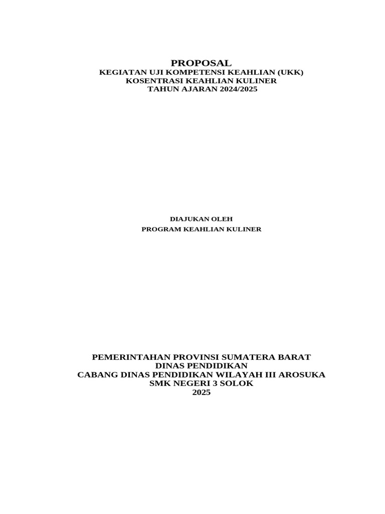 Proposal UKK Kuliner SMK Negeri 3 Solok | PDF