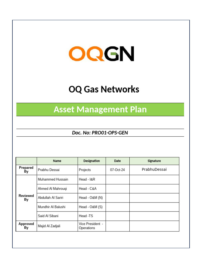 OQ Gas Networks Asset Management Plan | PDF | Reliability Engineering