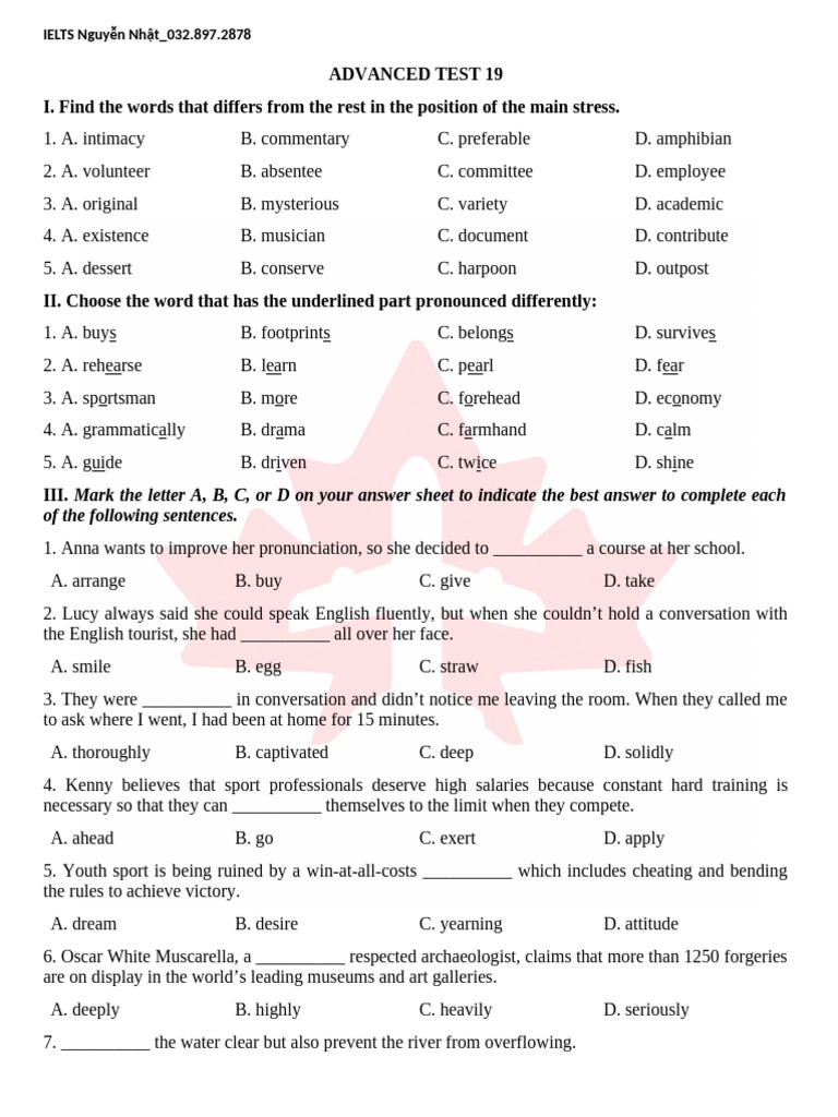 Advanced Test 19 | PDF | Color | Feeling