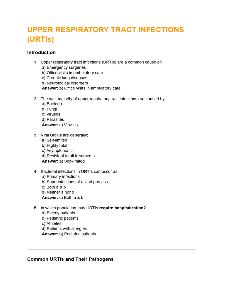 UPPER RESPIRATORY TRACT INFECTIONS (URTIs) - Infecteous Diseases ...
