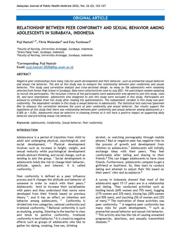 Peer Conformity and Adolescent Sexual Behavior | PDF | Adolescence ...