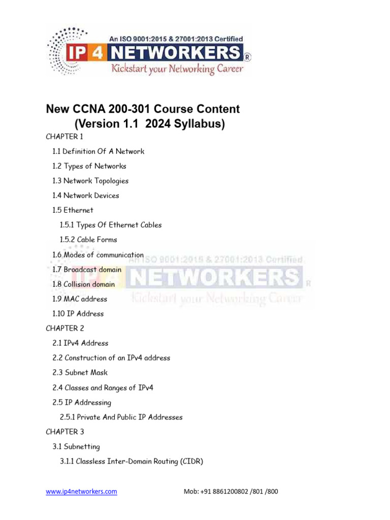 CCNA 200-301 v1.1 Course Overview | PDF | Wireless Lan | Ip Address