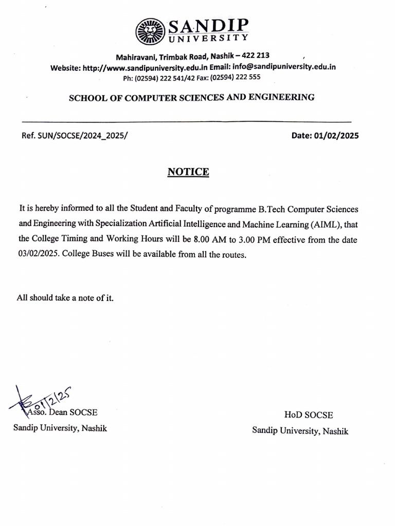 B. Tech AIML Program Schedule Update | PDF