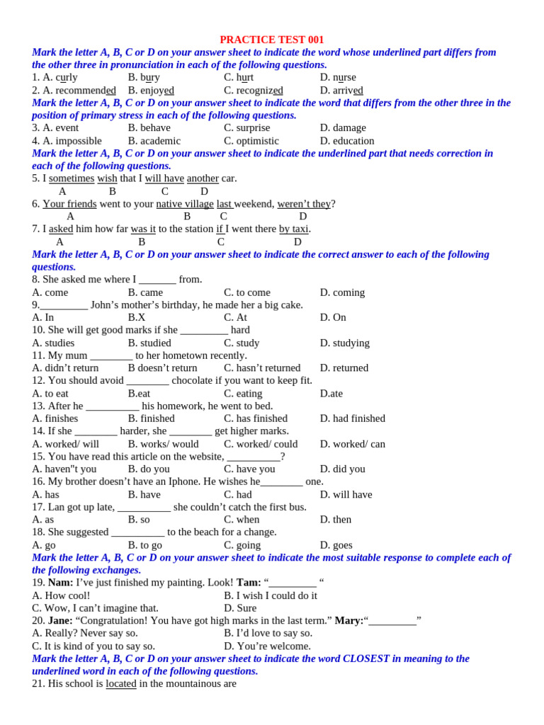 English Language Practice Test 001 | PDF | Malaysia | Sea