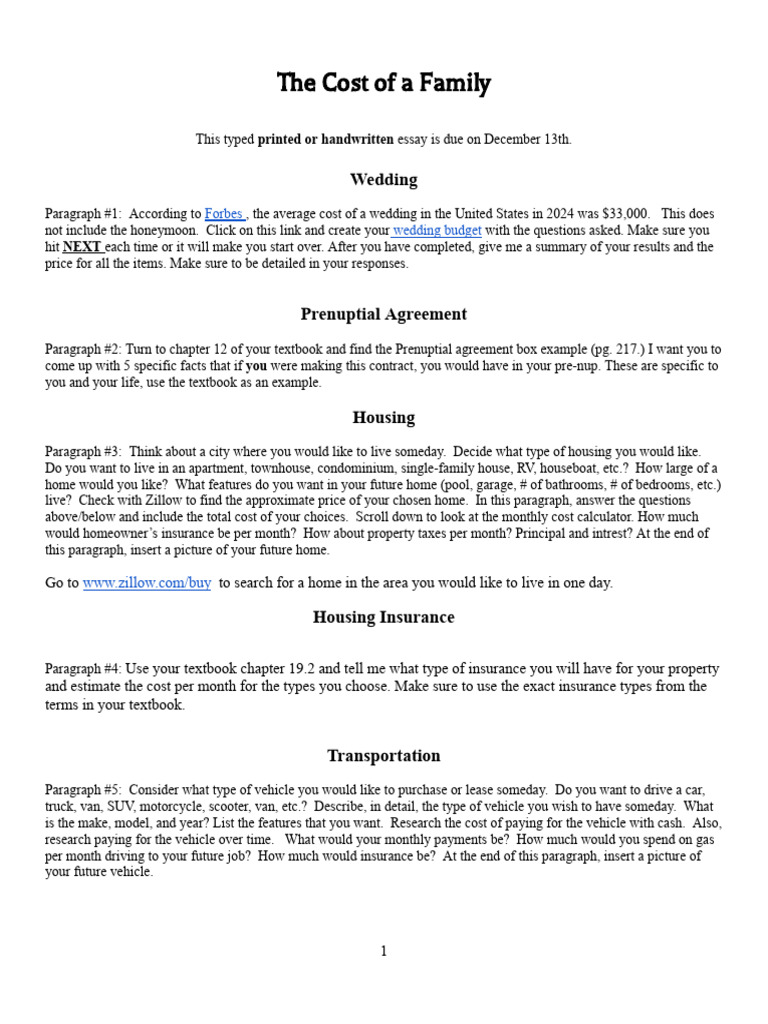 The Cost of A Family Essay | PDF | Car | Insurance