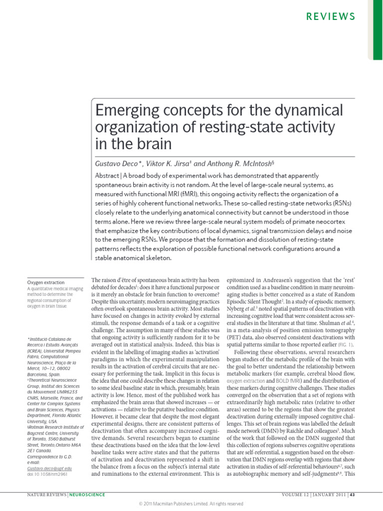 Dynamics of Resting-State Brain Activity | PDF | Functional Magnetic ...